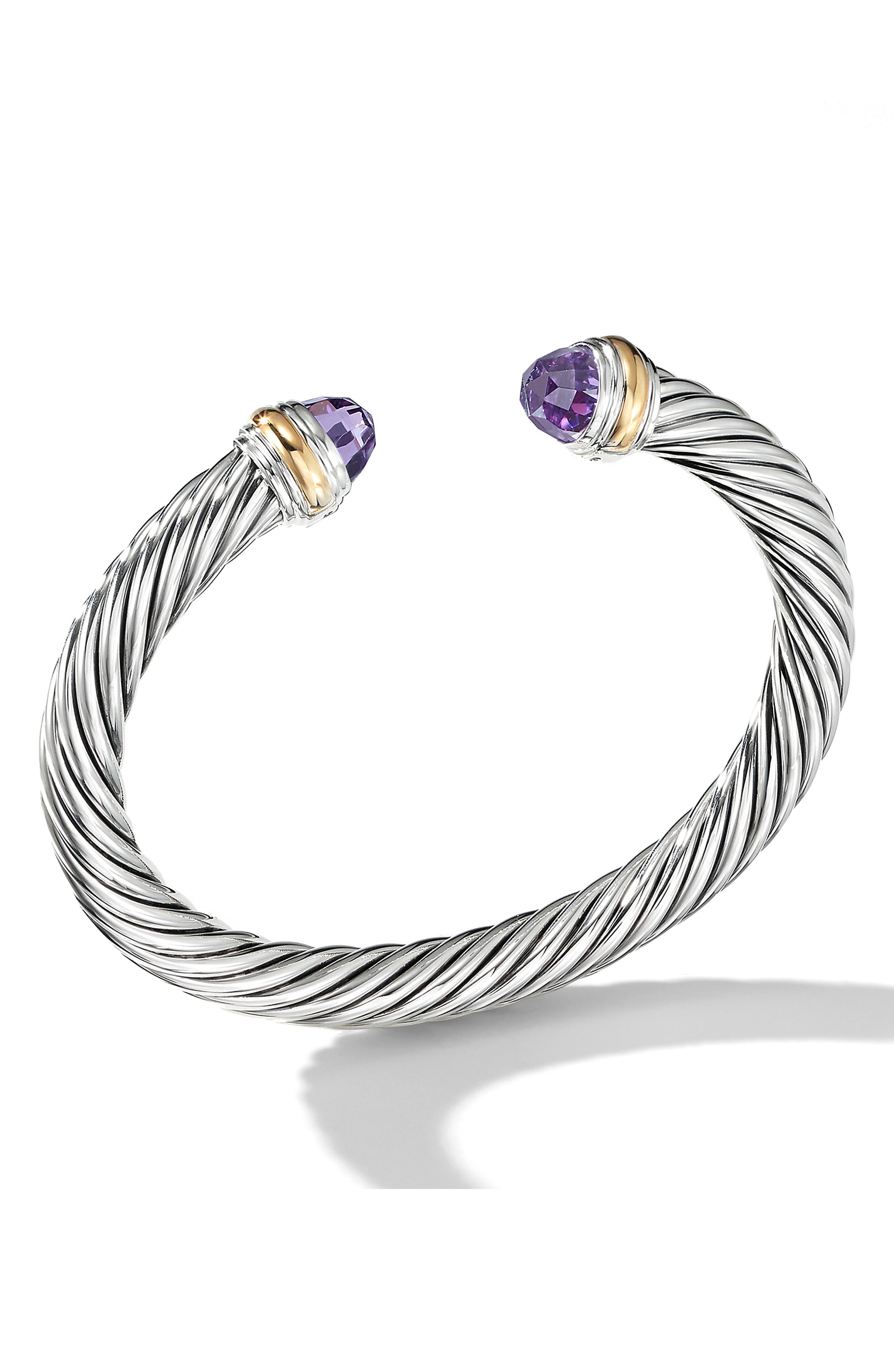 Женские аксессуары David Yurman Classic Cable Bracelet in Sterling Silver with 14K Yellow Gold and Semiprecious Stones, 7mm — фото 3