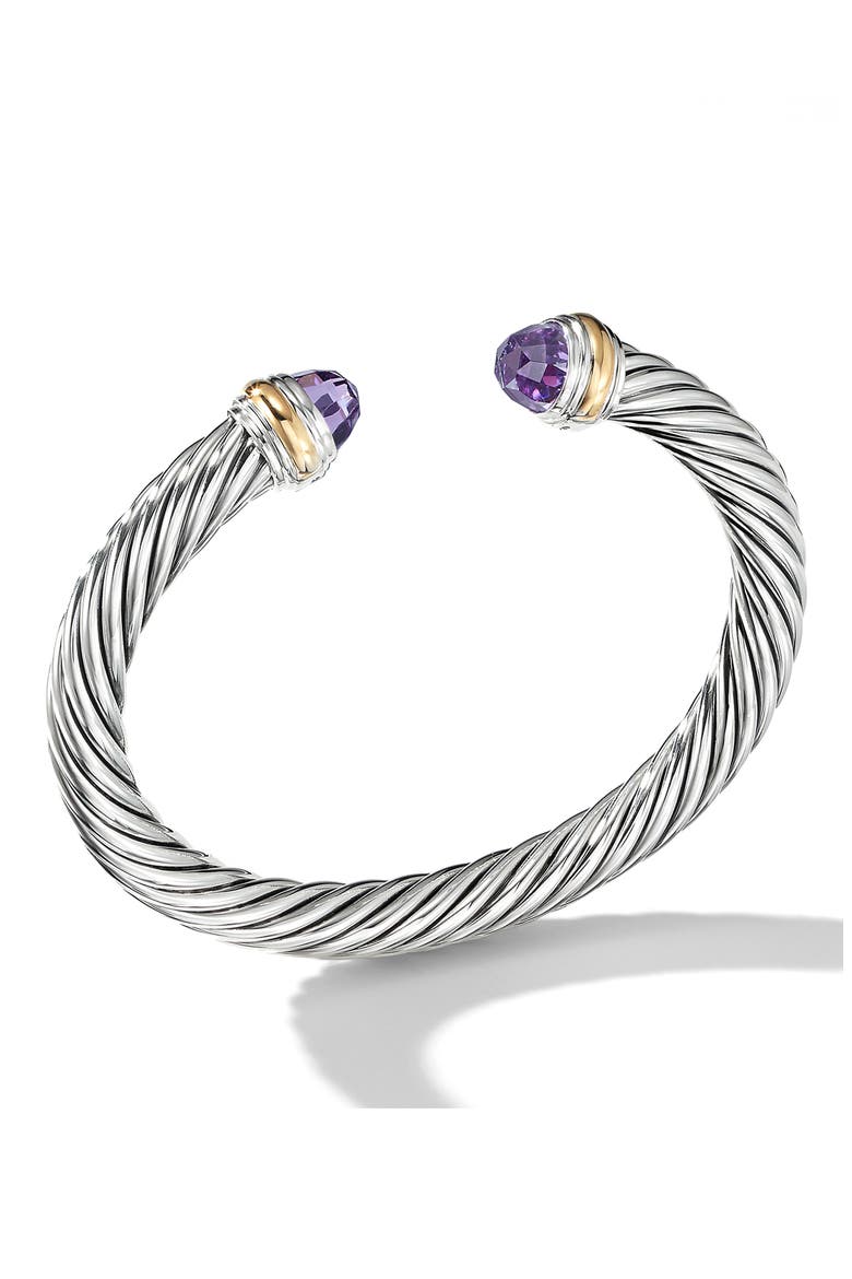 Classic Cable Bracelet in Sterling Silver with 14K Yellow Gold and Semiprecious Stones, 7mm, Alternate, color, AMETHYST
