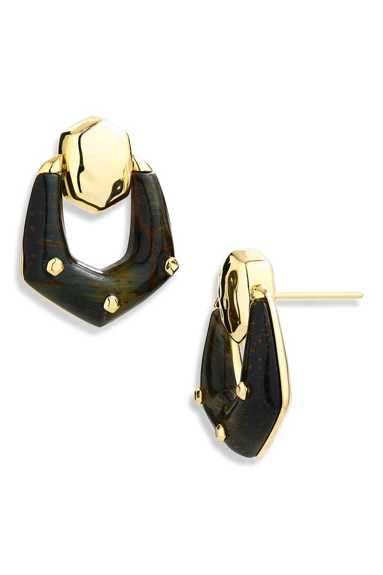 Embry Gold Open Frame Earrings, Main, color, GOLD DARK BROWN TIGERS EYE