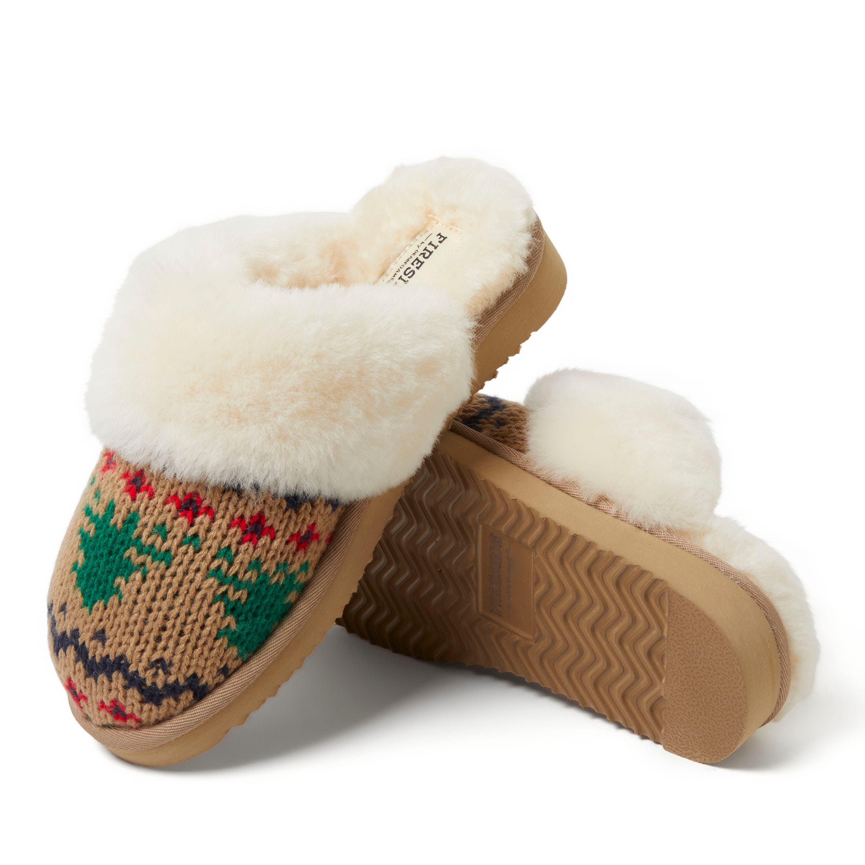 DEARFOAMS Fireside Sydney Holiday Fair Isle Genuine Shearling Scuff Slipper, Alternate, color, 