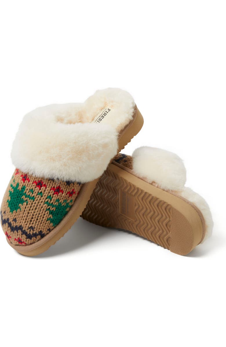 DEARFOAMS Fireside Sydney Holiday Fair Isle Genuine Shearling Scuff Slipper, Alternate, color,