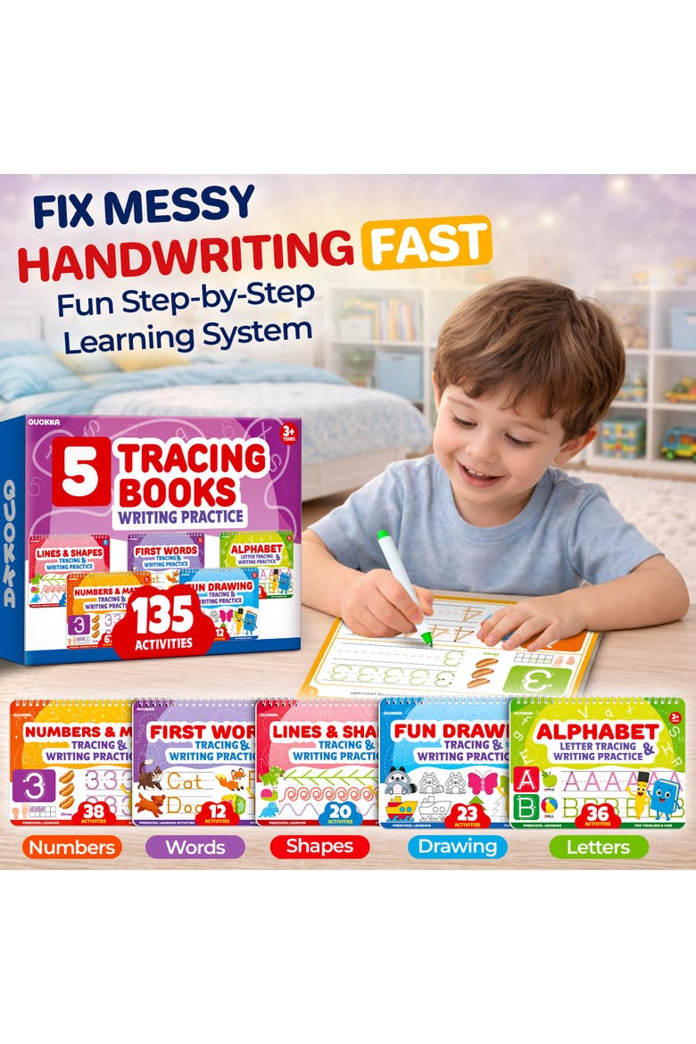 Kids Tracing Activity Books Set with Dry-Erase Pages and Markers, Alternate, color, Wbtracingset