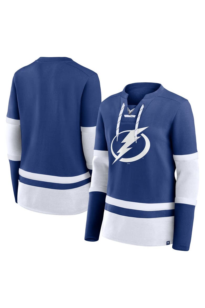 Women's Fanatics Blue Tampa Bay Lightning Prime Time Lace-Up Long Sleeve T-Shirt, Main, color, Blue