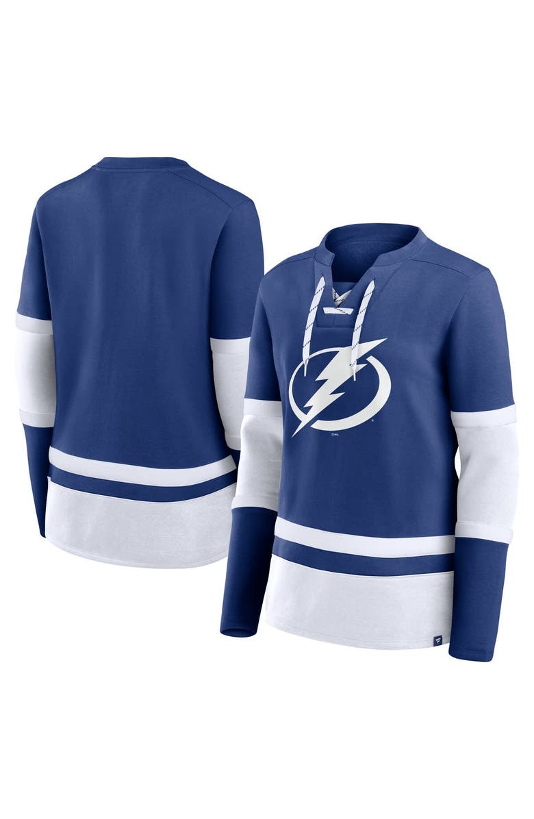 FANATICS Women's Fanatics Blue Tampa Bay Lightning Prime Time Lace-Up Long Sleeve T-Shirt, Main, color, Blue