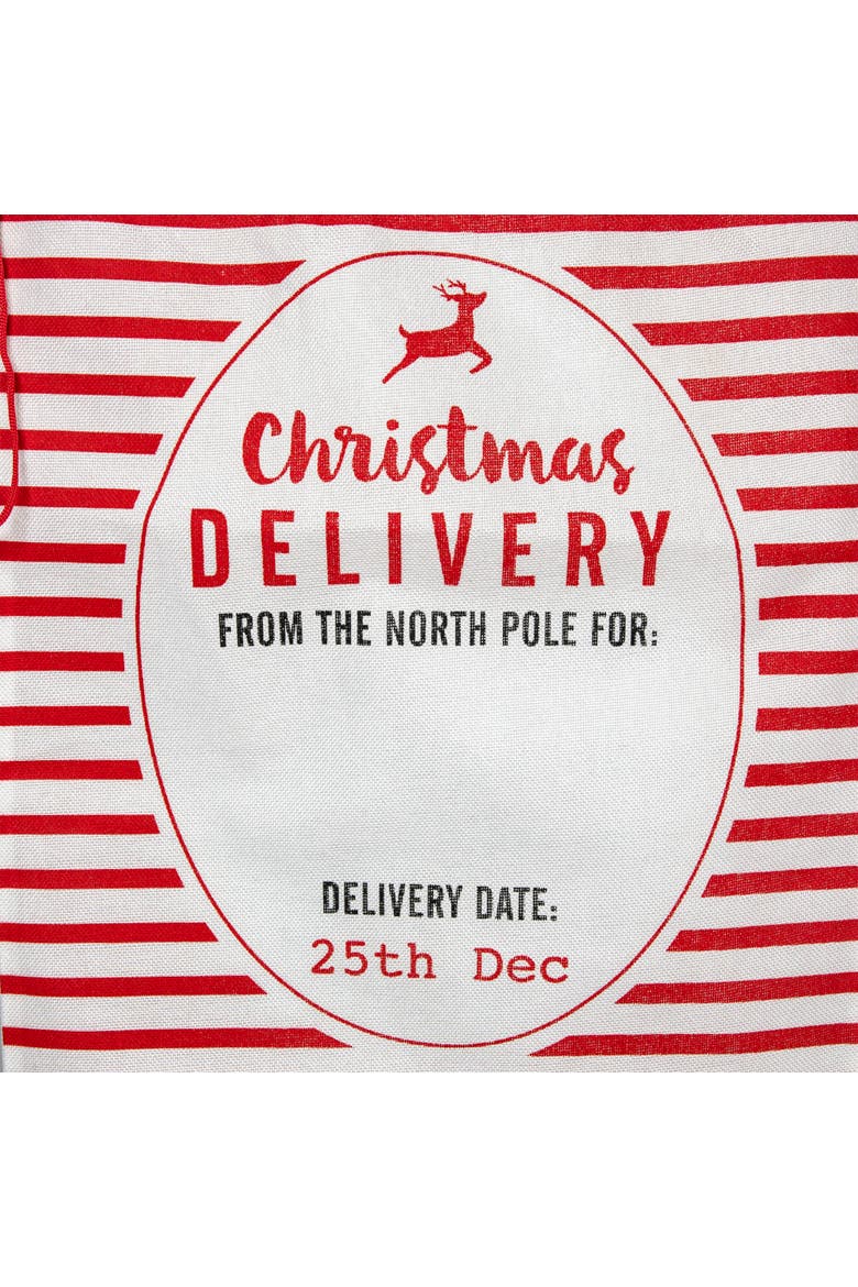 Striped Christmas Delivery Tied Gift Sack - 27.25" - White and Red, Alternate, color, White