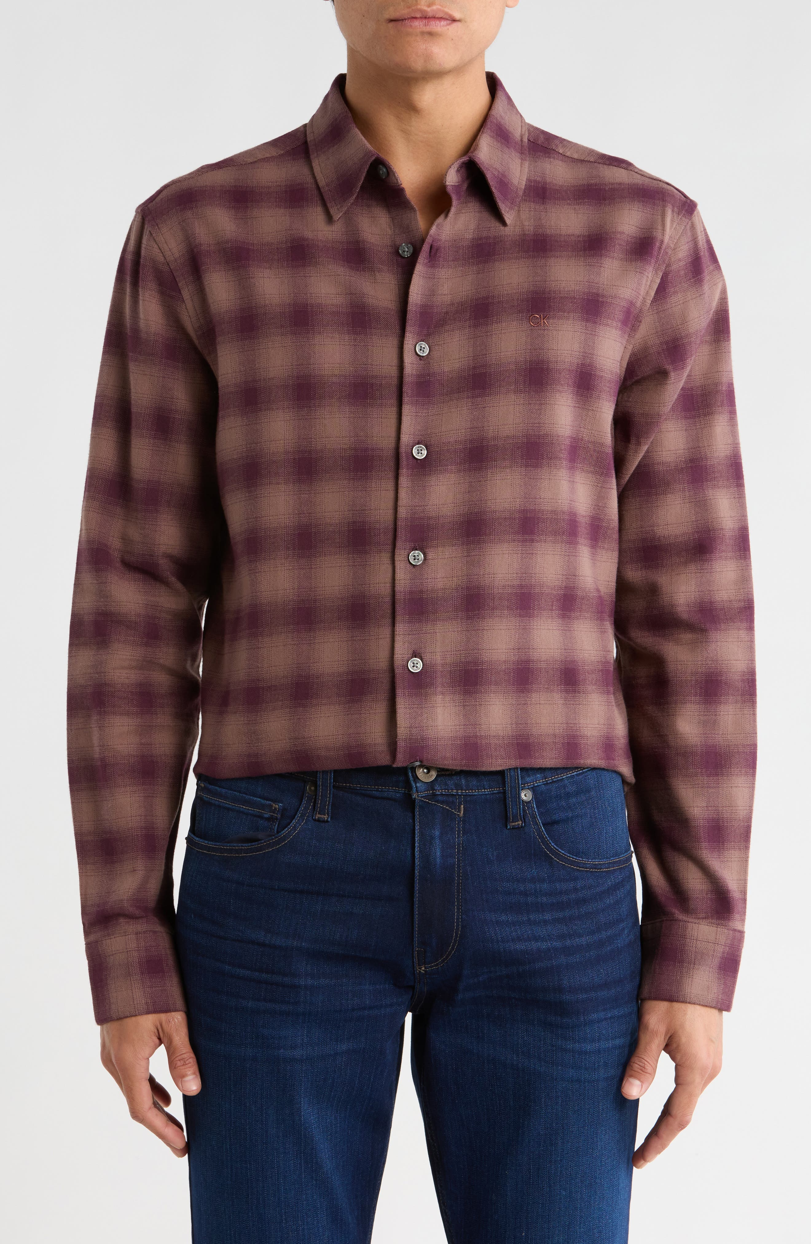 Calvin Klein Plaid Flannel Long Sleeve Classic Fit Button-Up Shirt