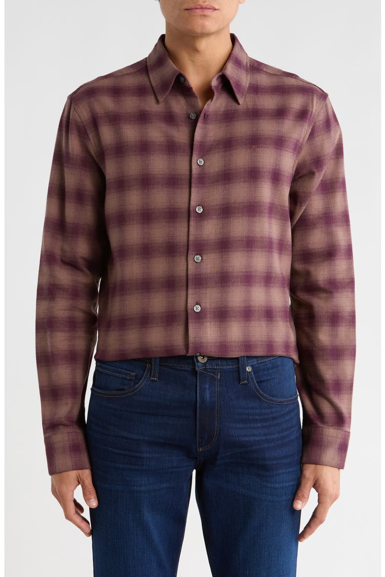 Plaid Flannel Long Sleeve Classic Fit Button-Up Shirt, Main, color, CARIBOU
