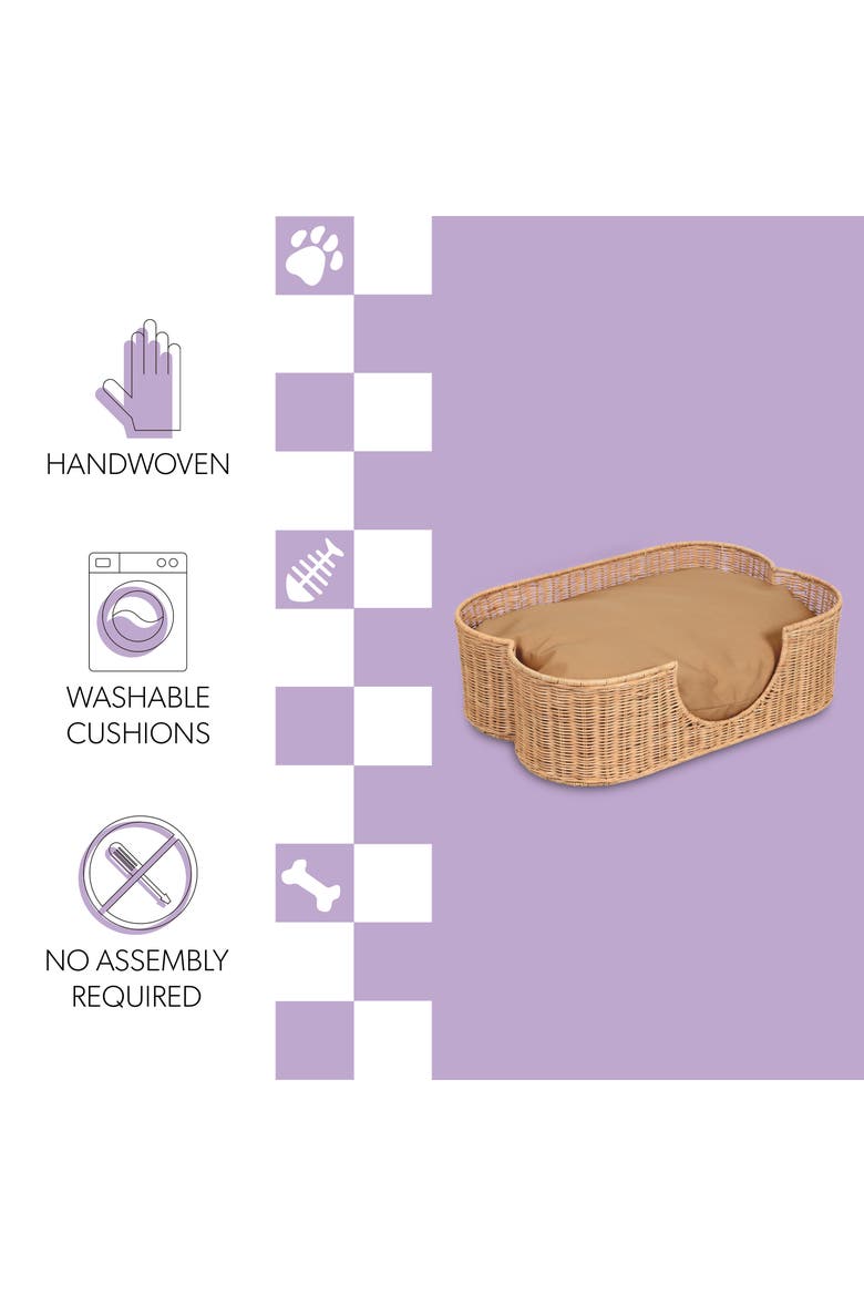 Scallop Tropical Handwoven Rattan Pet Bed with Machine Washable Cushion, Alternate, color, Light Brown