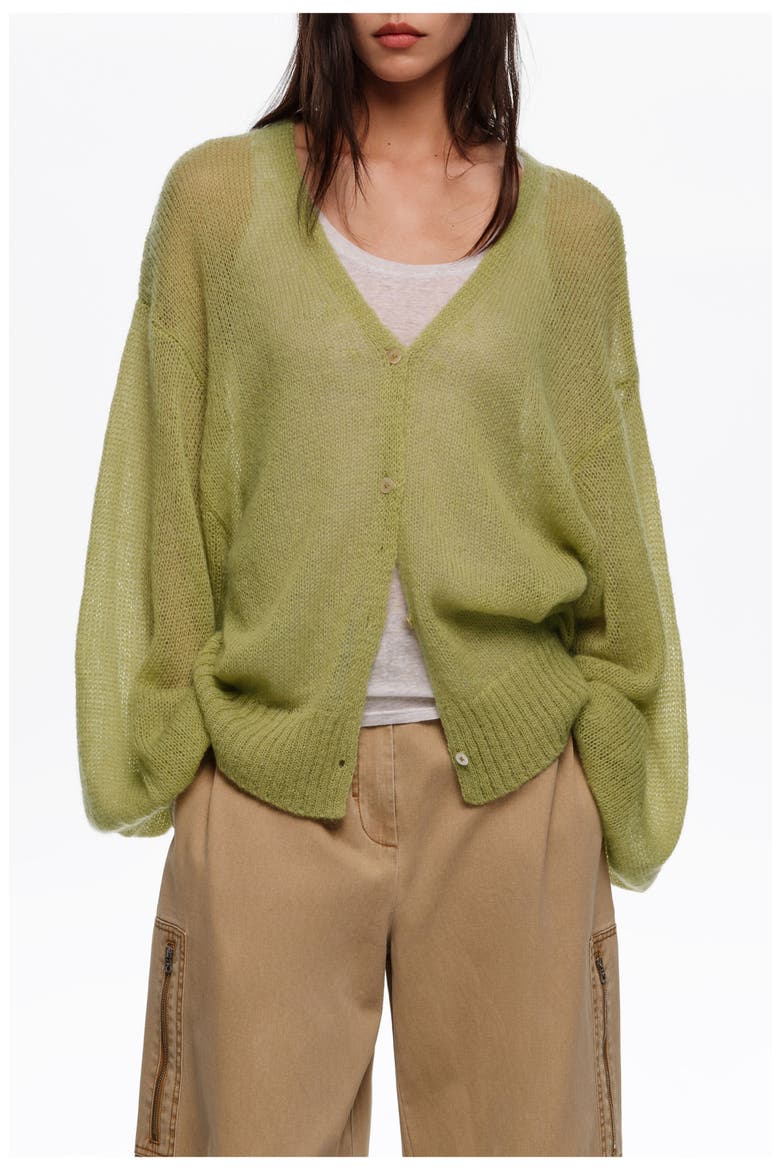 Mohair And Wool Long Cardigan, Main, color, GREEN