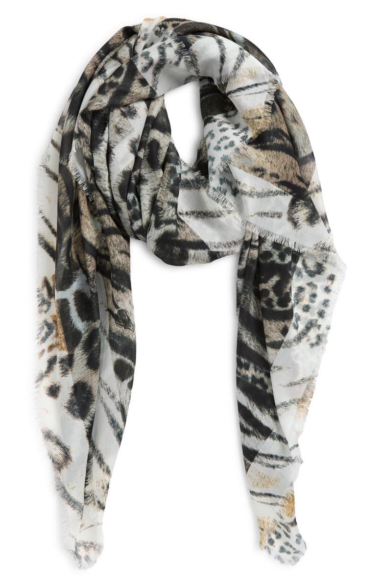 AllSaints Abstract Animal Print Scarf, Alternate, color, Natural