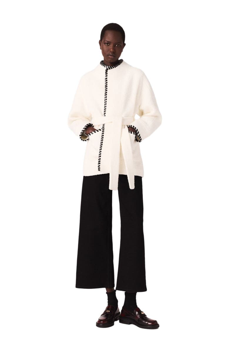 maje Lined coat with contrasting ribbon, Main, color, Ecru / Black