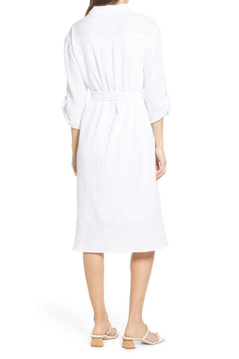 Textured Midi Shirtdress, Alternate, color, WHITE