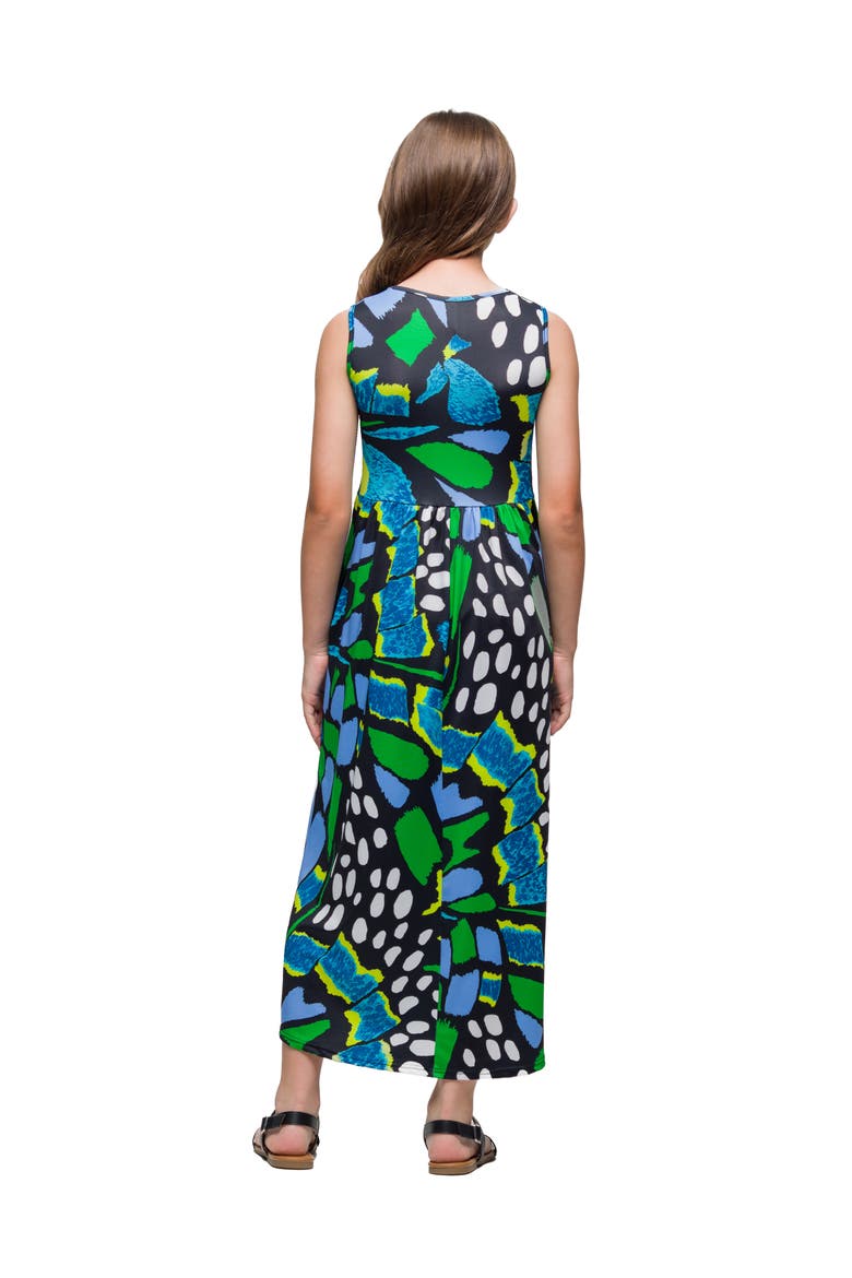 Blue Butterfly Print Sleeveless Maxi Dress with Pockets, Alternate, color, Green Multi