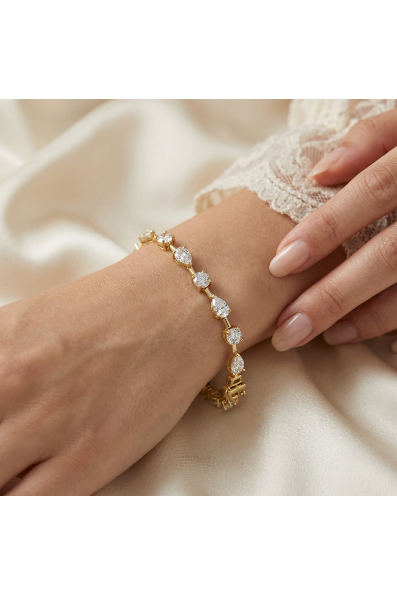 8Ct Mixed Cut Diamond Tennis Bracelet 7" 14k Gold Lab Grown, Alternate, color, 14k Yellow Gold