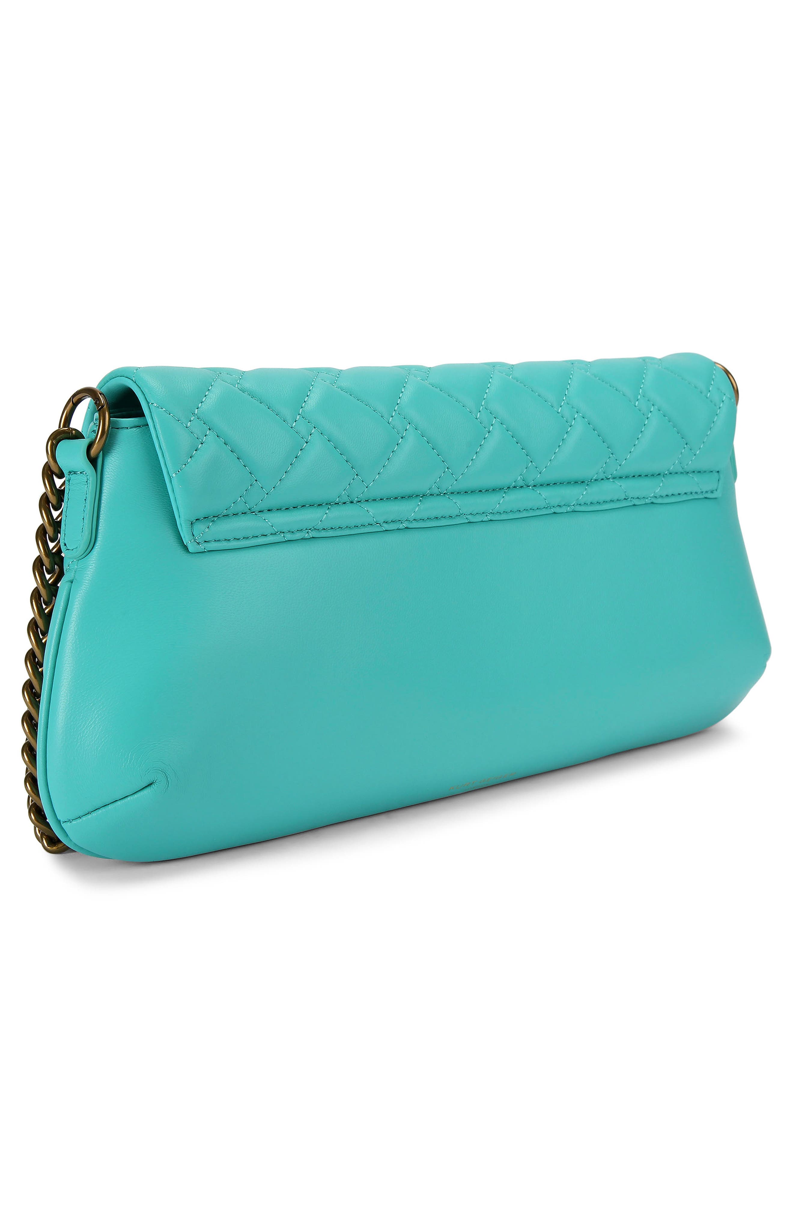 Kurt Geiger London Long Kensington Quilted Leather Shoulder Bag, Alternate, color, Turquoise/ Aqua