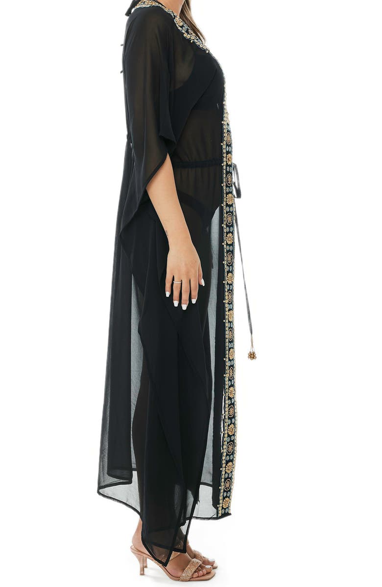 RANEES Embellished Mesh Woven Kaftan Coverup, Alternate, color, Black
