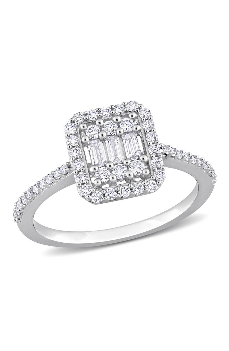 Julianna B. Diamond Baguette Halo Ring 14k, Main, color, 14K White Gold