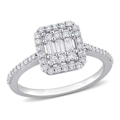 Diamond Baguette Halo Ring 14k