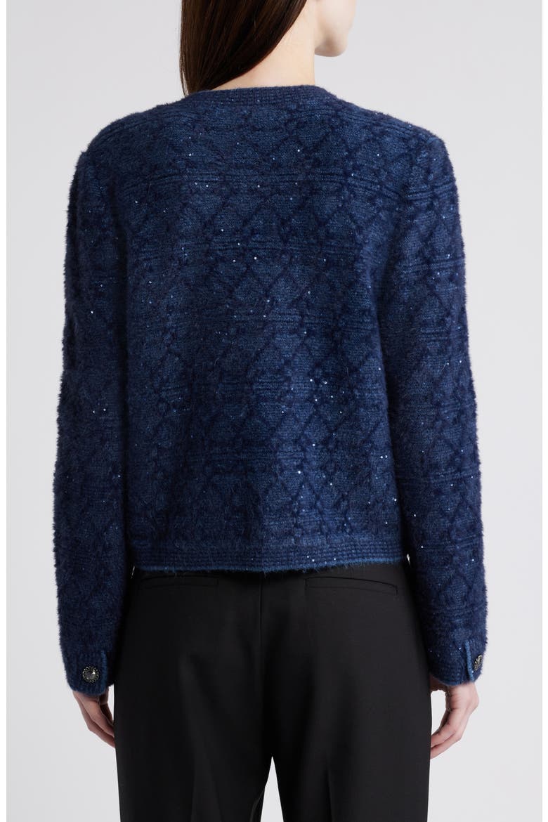 Evey Metalllic Jacquard Cardigan Sweater, Alternate, color, NAVY