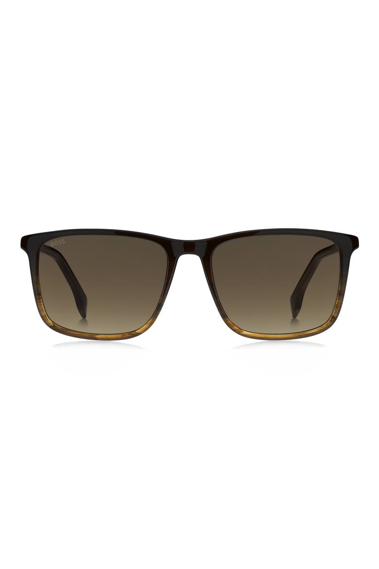 56mm Ombré Square Sunglasses, Main, color, BROWN HORN