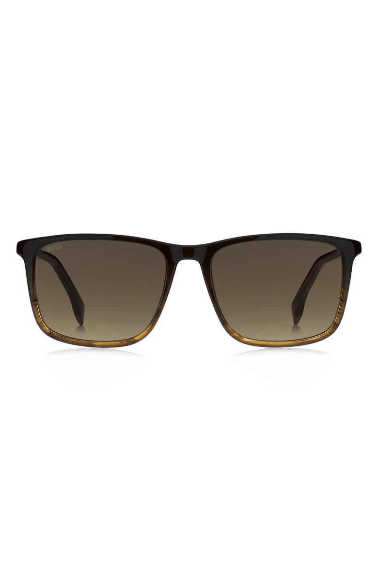 BOSS 56mm Ombré Square Sunglasses, Main, color, Brown Horn