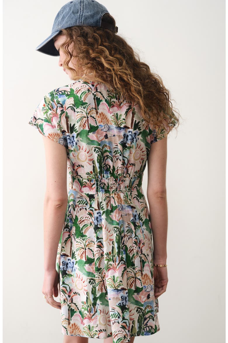 Camila Print Button Front Hemp Blend Minidress, Alternate, color, WATERCOLOR PALM
