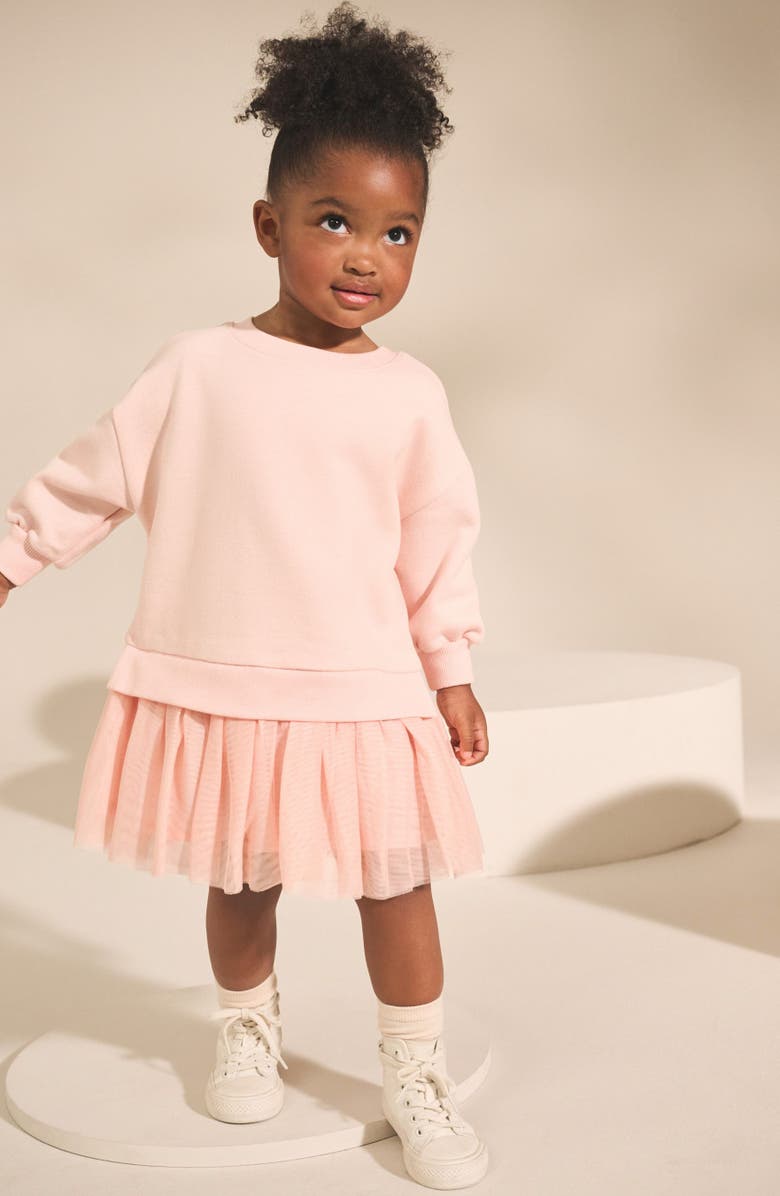 NEXT Kids' Mixed Media Sweatshirt Dress, Alternate, color, Pink