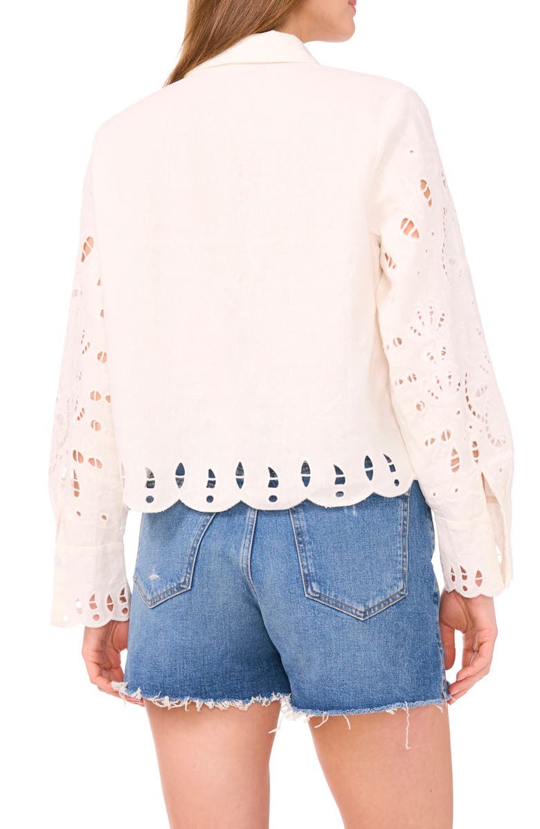 Vince Camuto Eyelet Detail Linen Blend Button-Up Shirt, Alternate, color, New Ivory