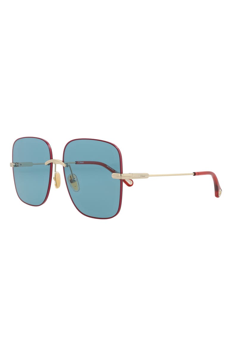 Chloé 61mm Square Sunglasses, Alternate, color, Gold Gold Blue