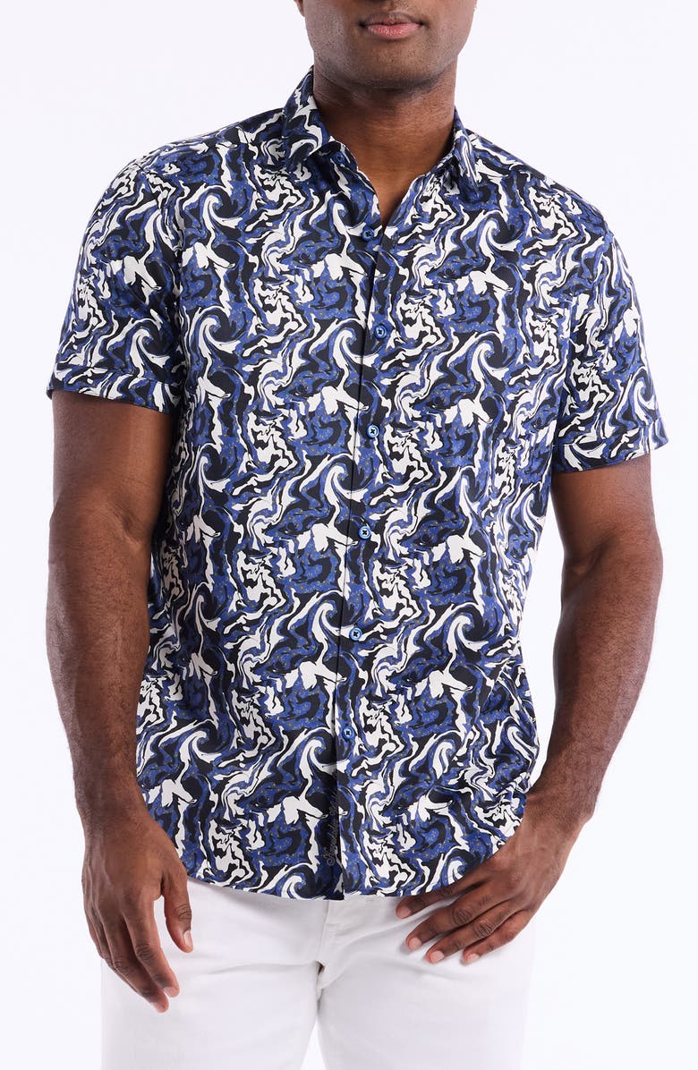 Robert Graham Yadkin Short Sleeve Cotton Button-Up Shirt, Main, color, Blue Multi