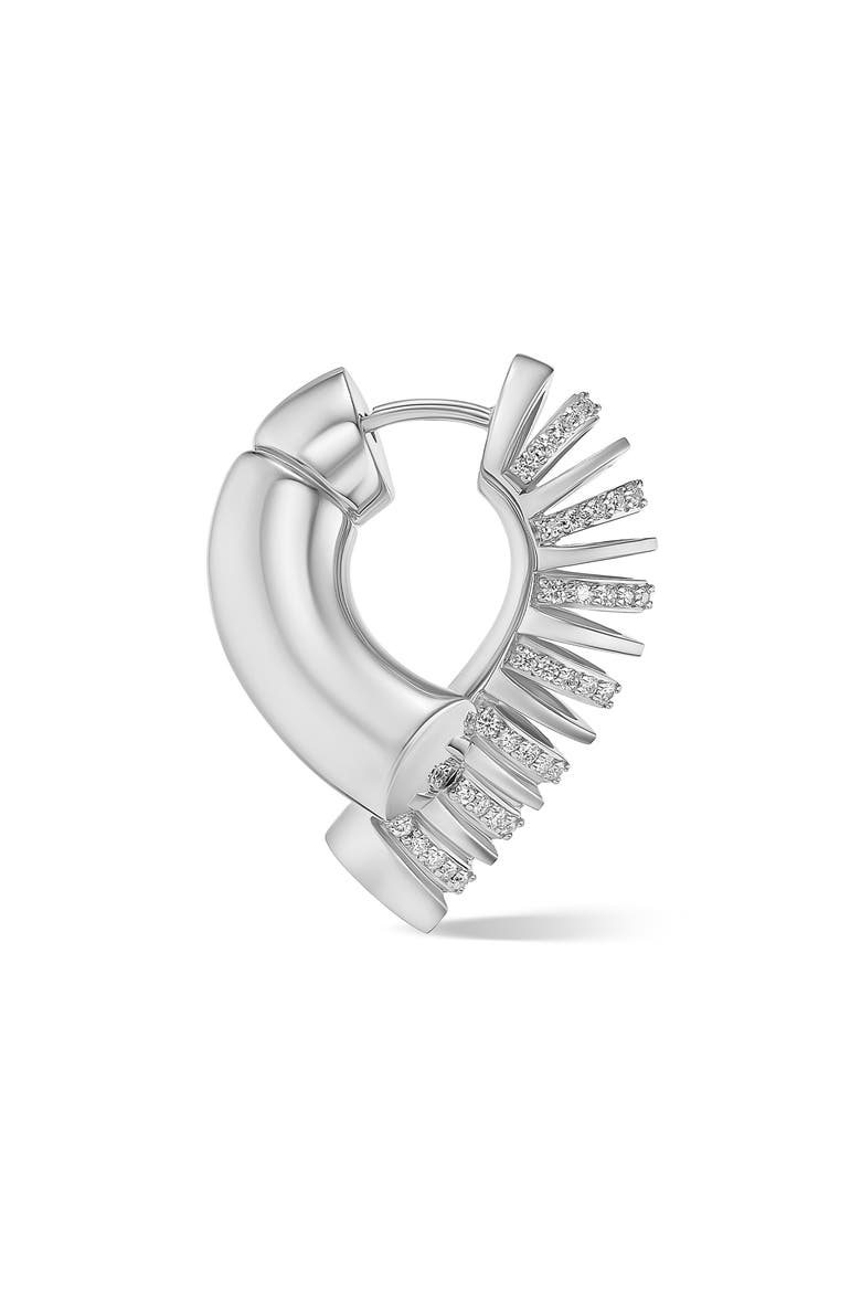 Oera Half Rib Diamond Hoop Earrings, Main, color, WHITE GOLD