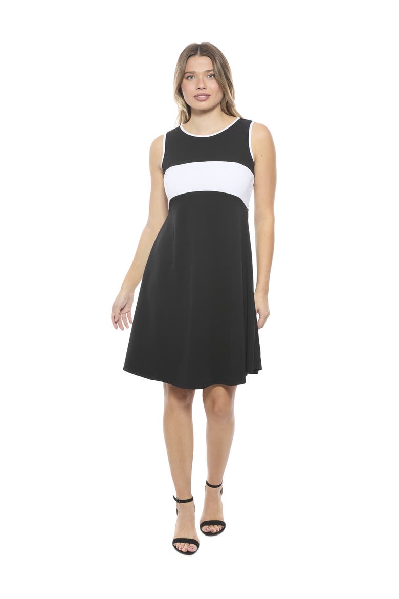 Womens Sleeveless Round Neck Knee Length Soft Flare A-Line Dress, Main, color, Black