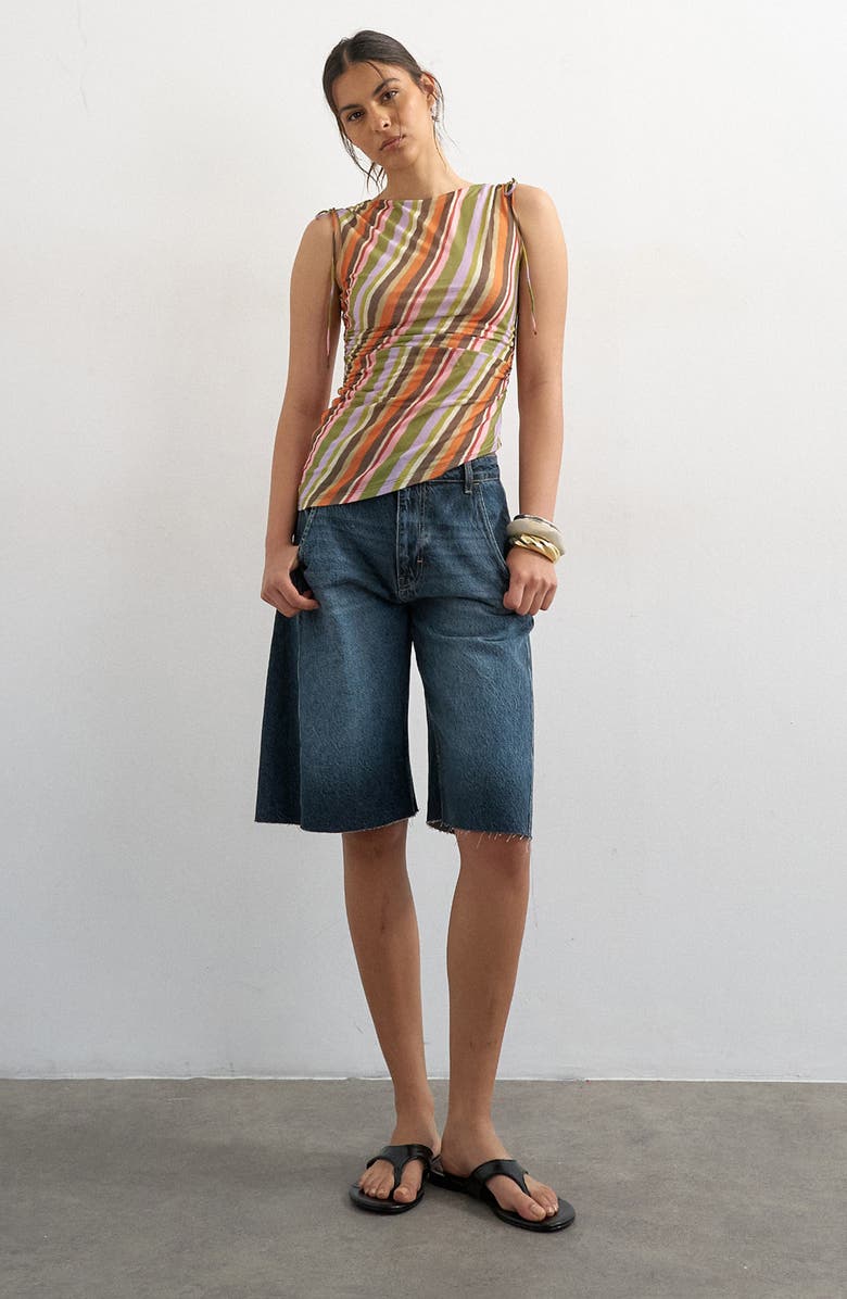 Topshop Stripe Ruched Jersey Top, Alternate, color, Orange