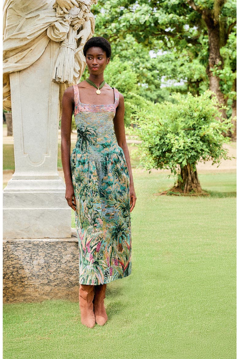 Petricor Sleeveless Jacquard Midi Dress, Alternate, color, GREEN