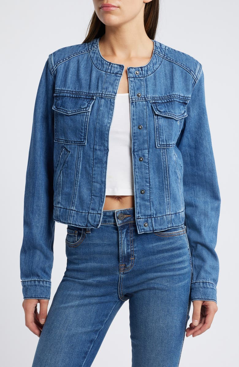 HIDDEN JEANS Collarless Denim Trucker Jacket, Main, color, 