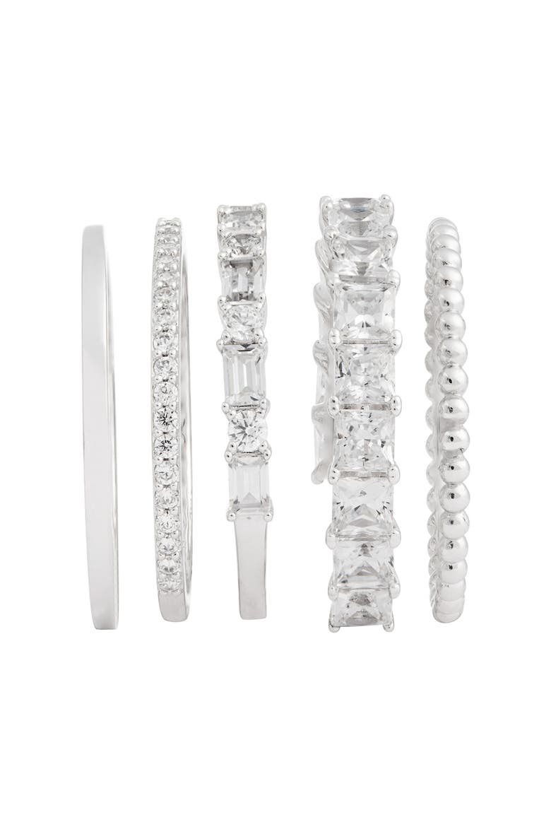 Set of 5 Stacking Rings, Alternate, color, RHODIUM