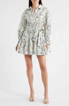 En Saison Bow Long Sleeve Tie Waist Cotton Shirtdress