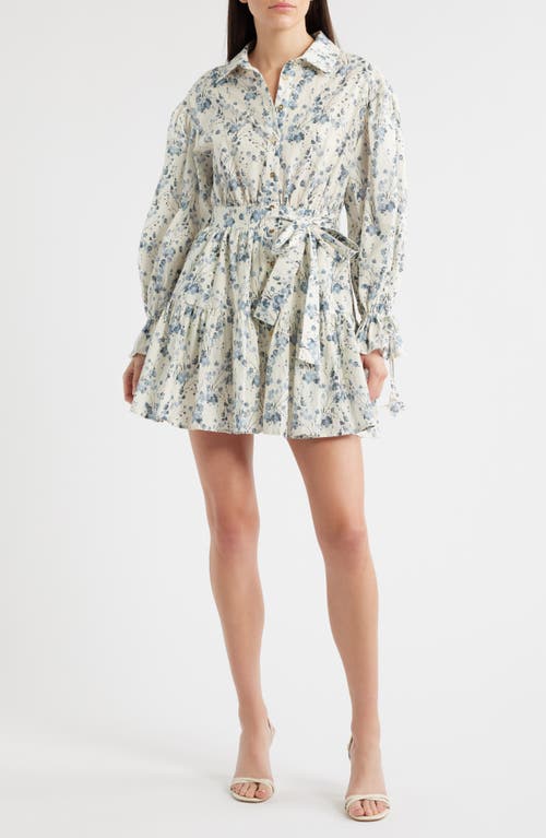 En Saison Bow Long Sleeve Tie Waist Cotton Shirtdress In Multi