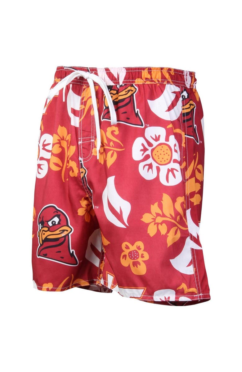 Wes & Willy Men's Wes & Willy Maroon Virginia Tech Hokies Floral Volley Logo Swim Trunks, Alternate, color, Maroon