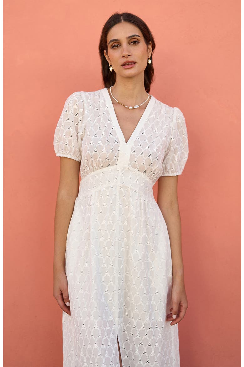 Broderie Anglaise Midi Dress, Alternate, color, White
