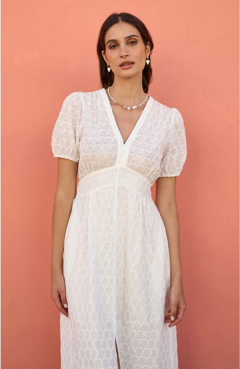 Yumi Broderie Anglaise Midi Dress, Alternate, color, White