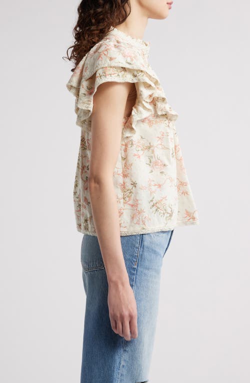 Treasure & Bond Ruffle Sleeve Clip Dot Top In Ivory- Coral Trail Blooms