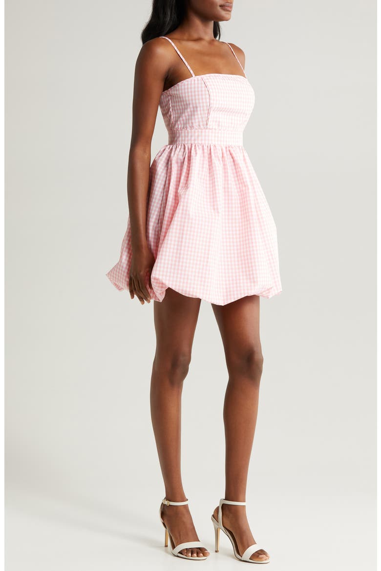 Gingham Bubble Hem Dress, Alternate, color, ROSE LINEN