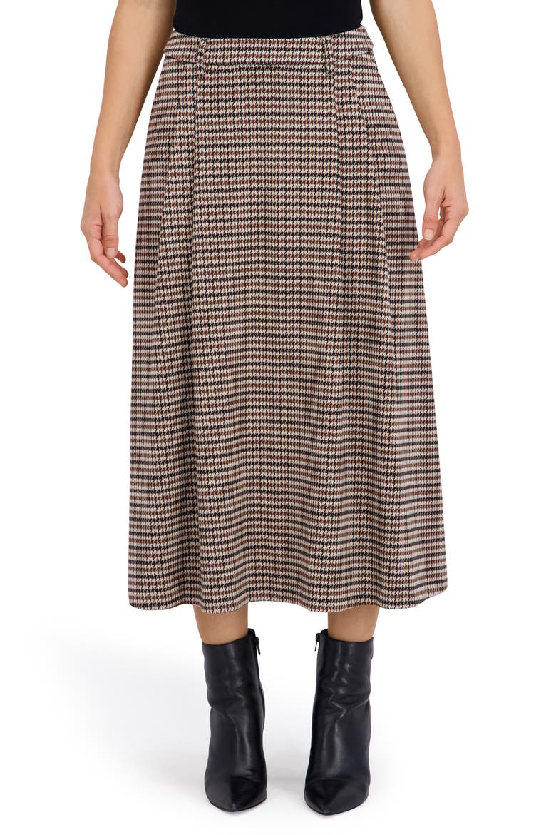 Plaid Pleated Midi Skirt, Alternate, color, BLACK/ CAMEL