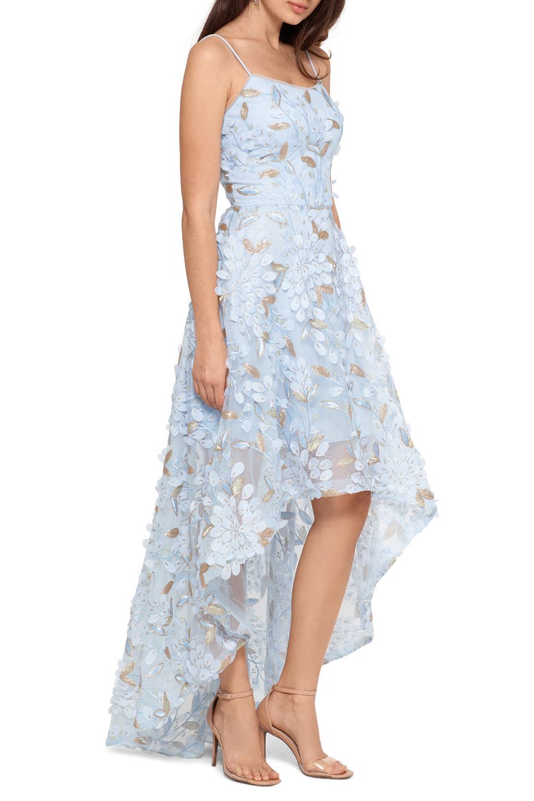 Xscape 3D Floral High/Low Gown, Alternate, color, BLUE