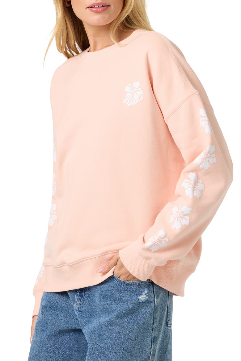 Mini Hibis Hawaii Oversized Graphic Sweatshirt, Alternate, color, PEACH LIGHT