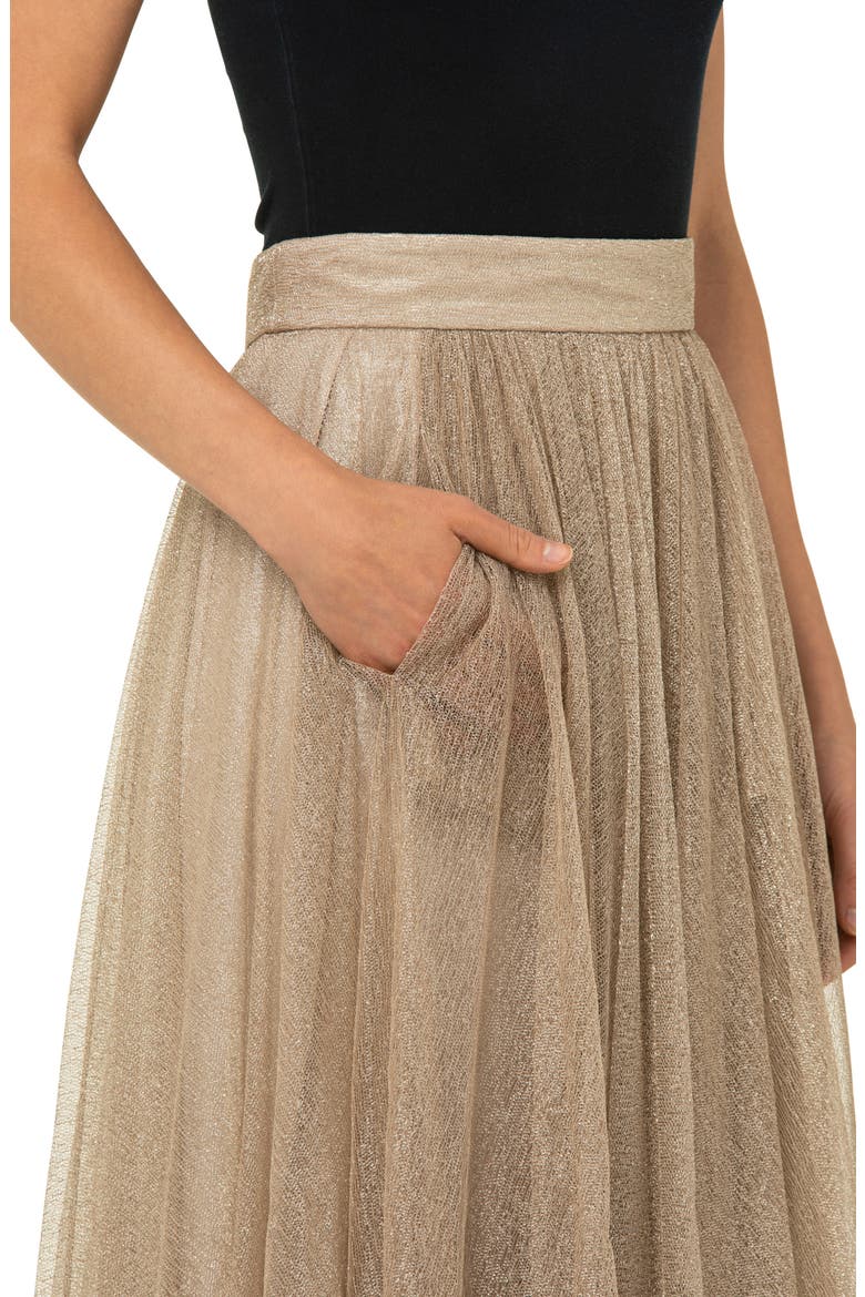 Pleated Tulle & Jersey A-Line Skirt, Alternate, color, GOLD