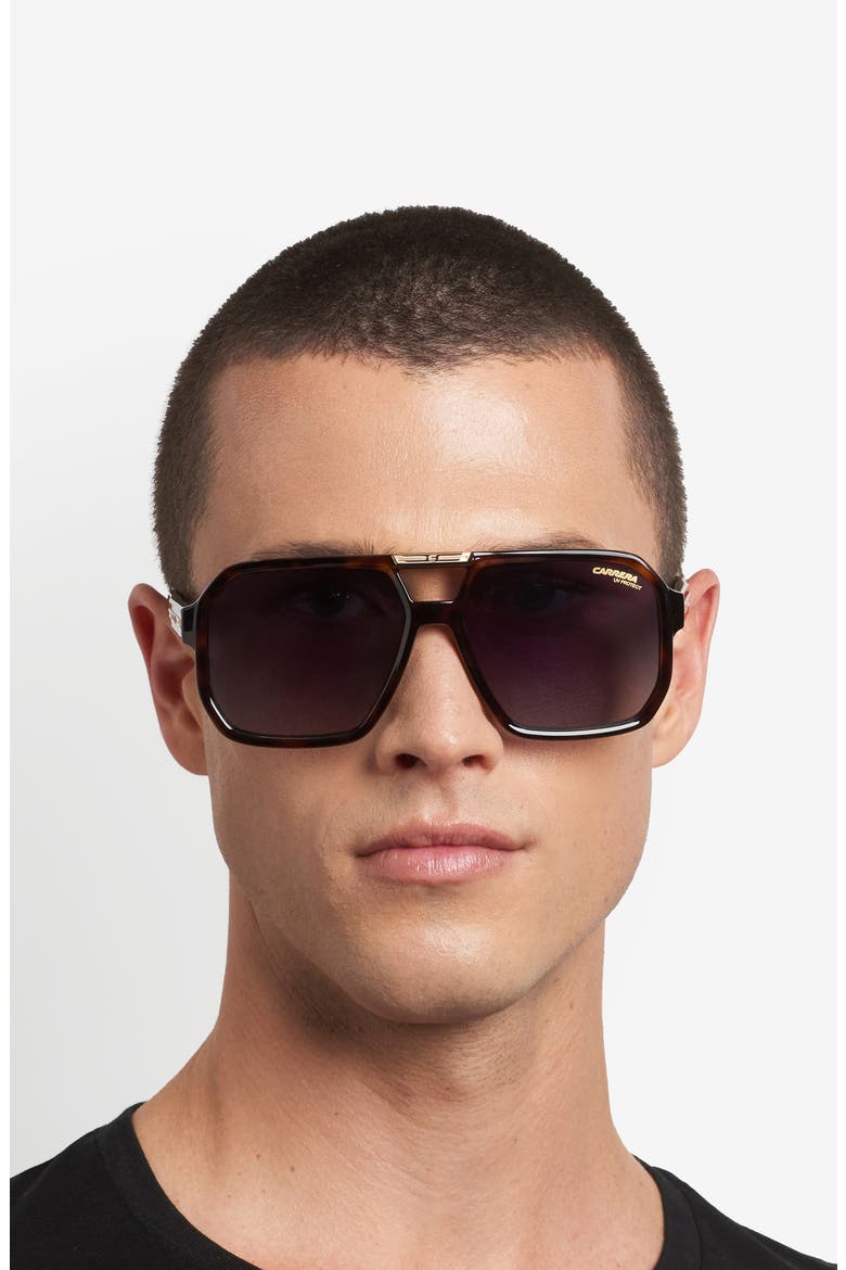 Victory 'C' 60mm Double Bridge Gradient Square Sunglasses, Alternate, color, HAVANA/ DARK GREY SF