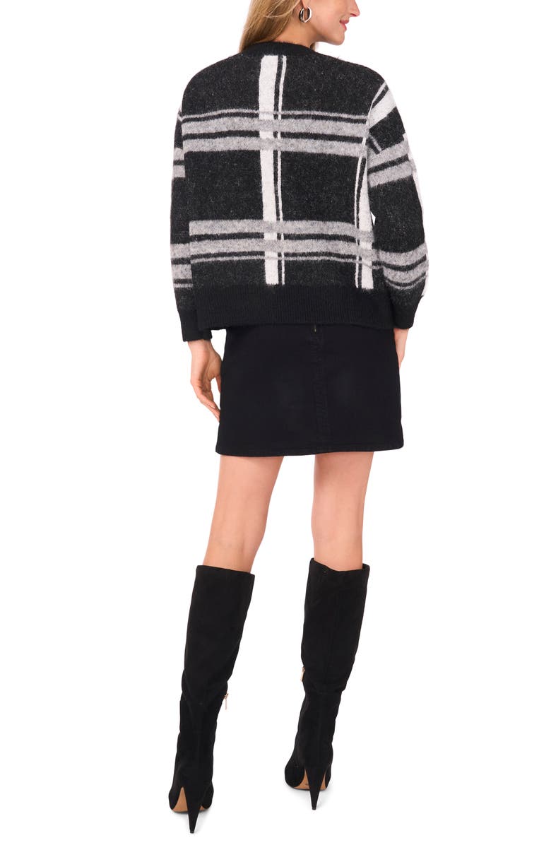 Vince Camuto Plaid Jacquard Sweater, Alternate, color, Rich Black