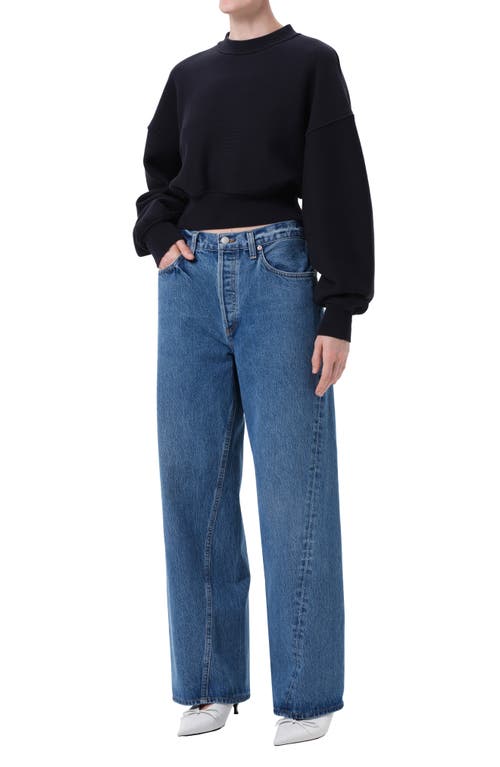 Agolde Kit Cotton Fleece Crop Sweatshirt In Black